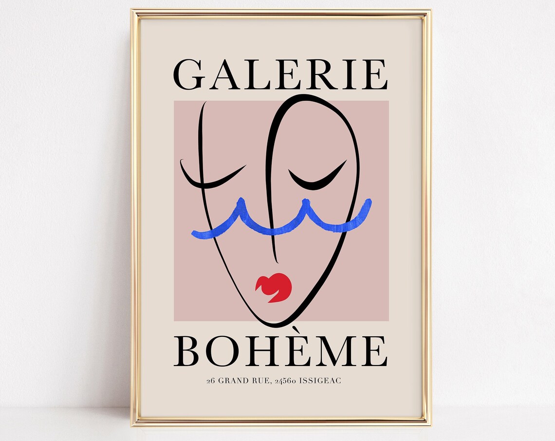 Galerie Boheme Abstract Line Face Modern French Exhibition Poster