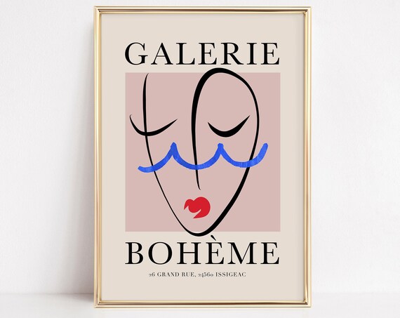Galerie Boheme Abstract Line Face Modern French Exhibition Poster