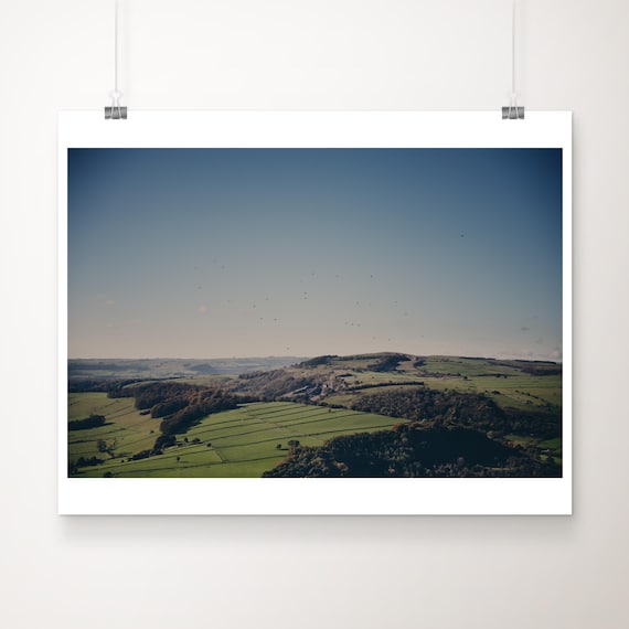 Peak District Aerial View Green Hills and Meadows England Poster
