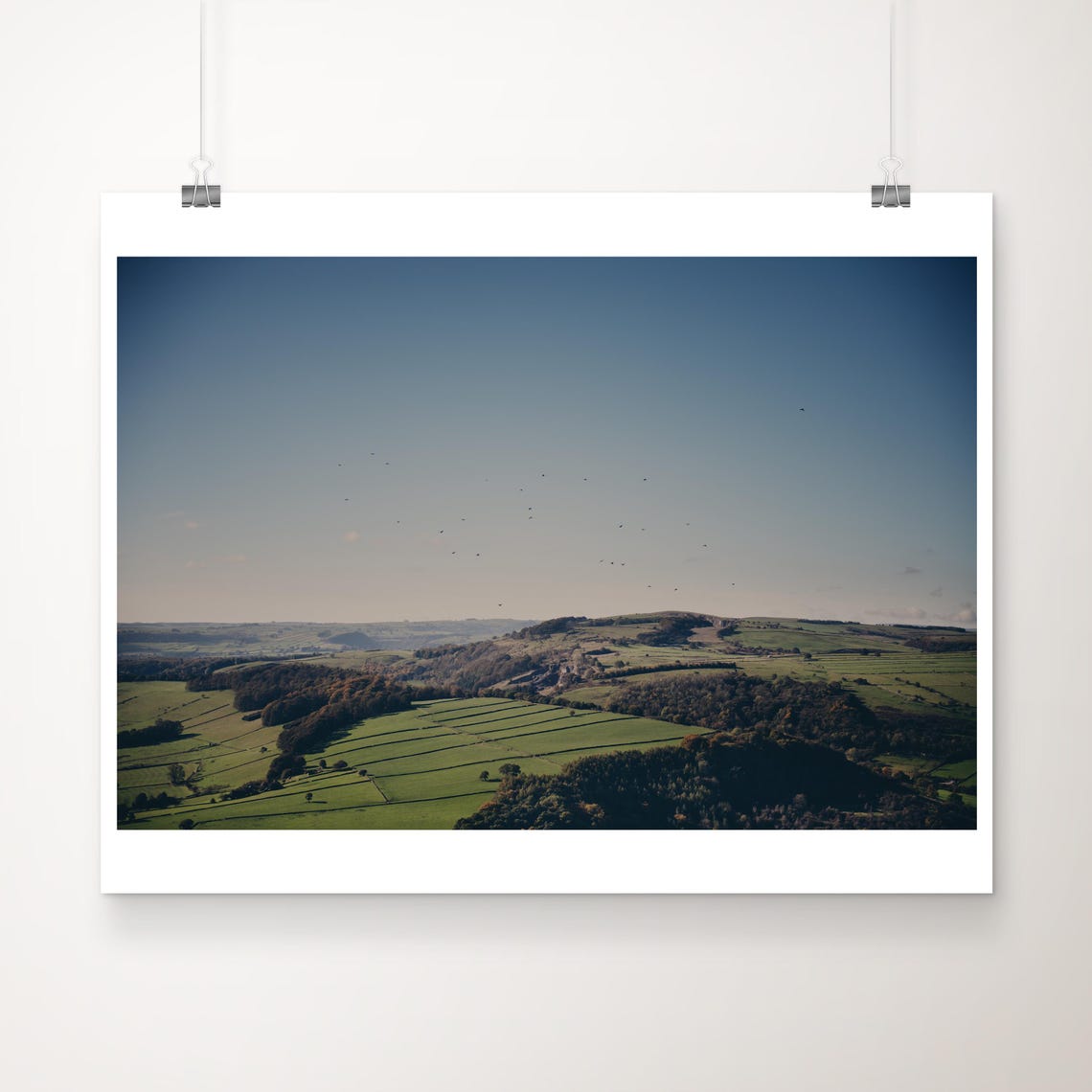 Peak District Aerial View Green Hills and Meadows England Poster