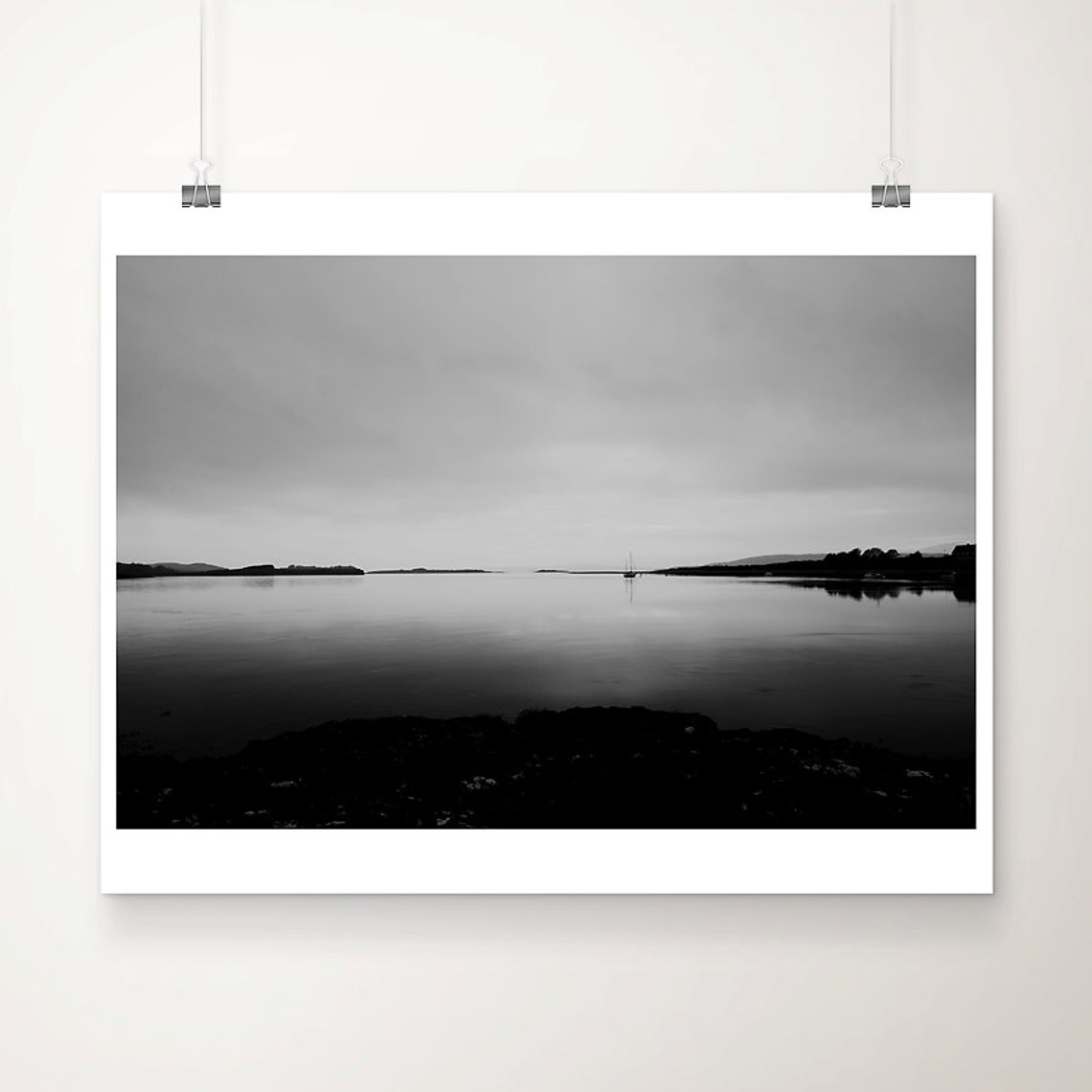 Loch Etive Scotland Calm Black Water Minimalist Photo Poster