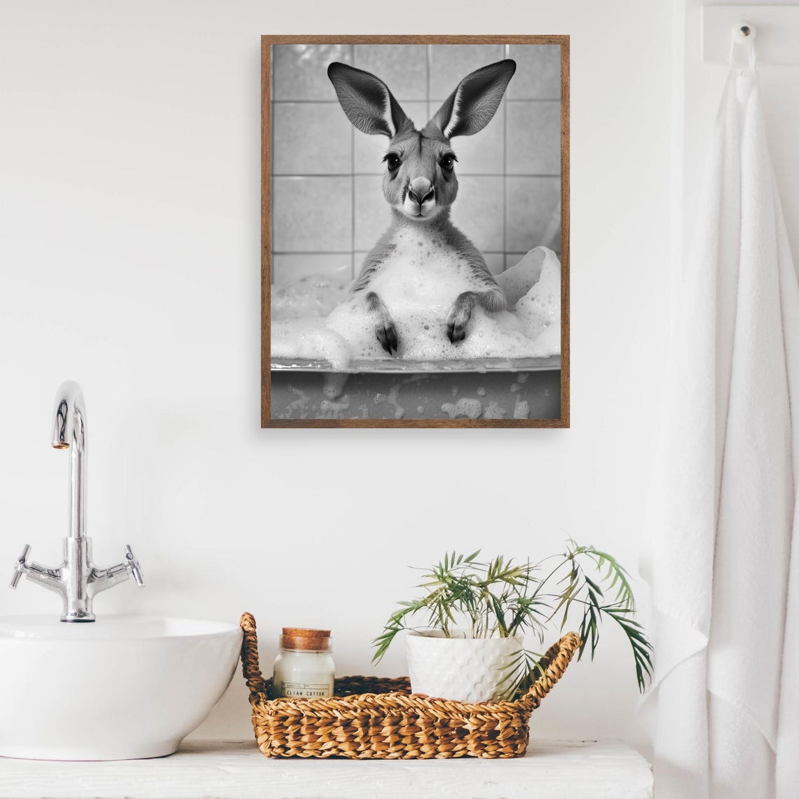 Kangaroo Bubble Bath Funny Black And White Bathroom Wall Poster - Image 2