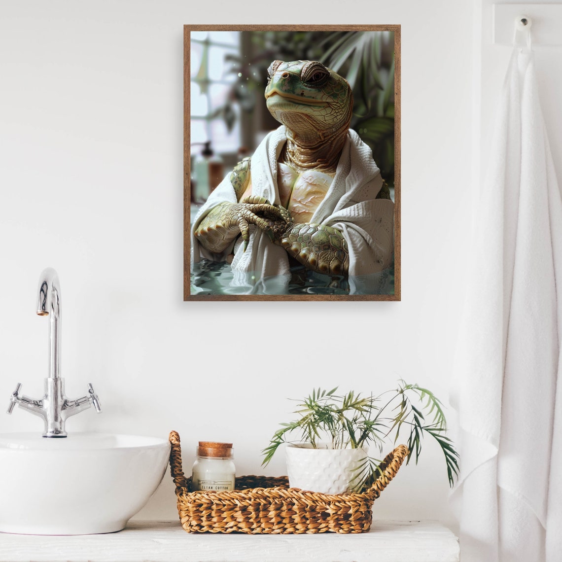 Sea Turtle Wrapped in a Bathrobe Spa Day Funny Bathroom Poster - Image 2