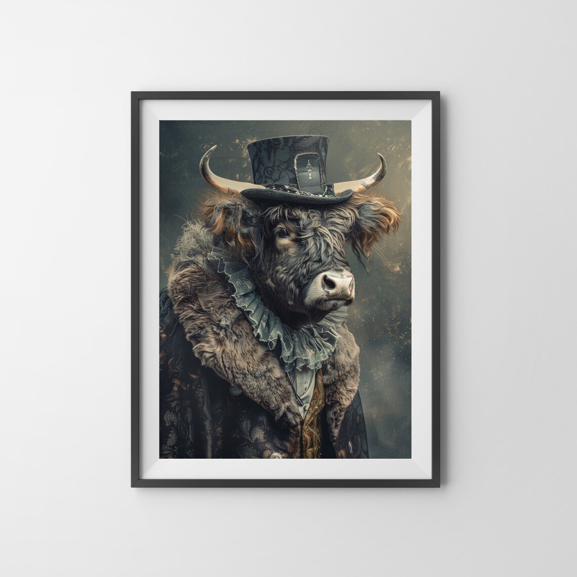 Highland Cow Gentleman in Top Hat and Fur Coat Vintage Animal Poster - Image 3