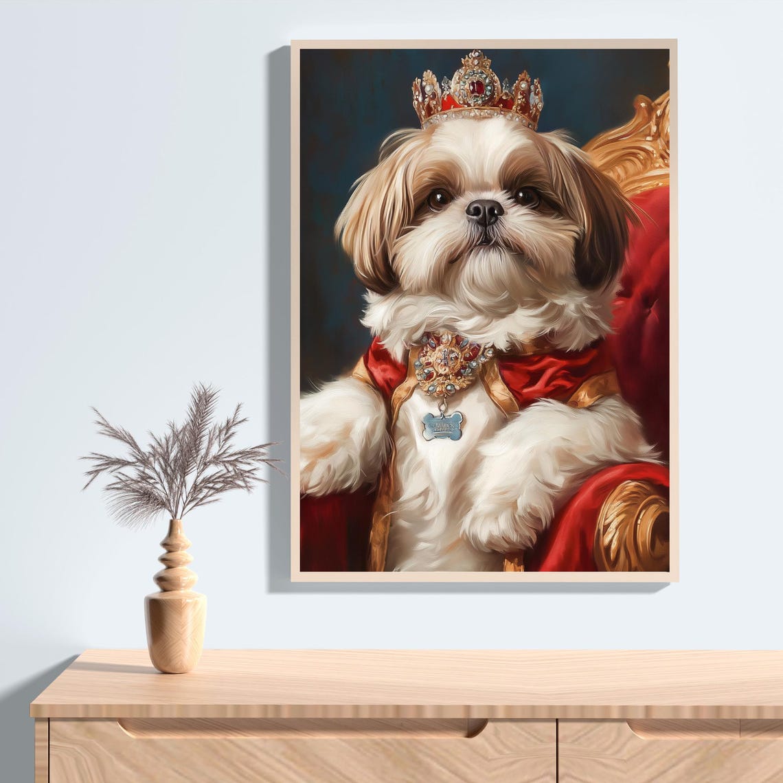 Shih Tzu King Wearing a Crown and Red Royal Robe on Throne Poster - Image 2