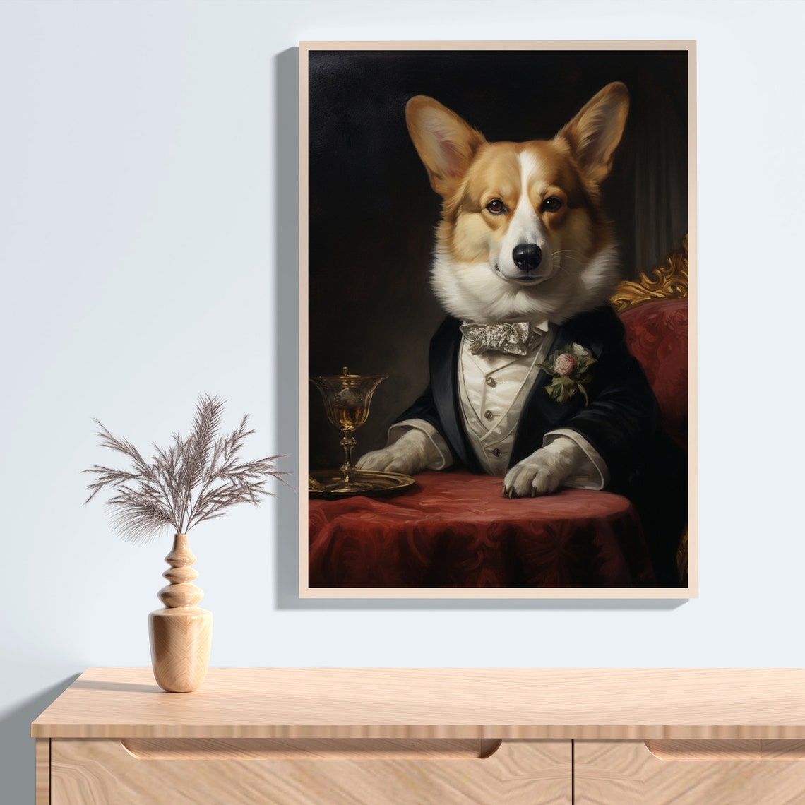 Corgi in Tuxedo at Dinner Table Aristocratic Renaissance Dog Poster - Image 2