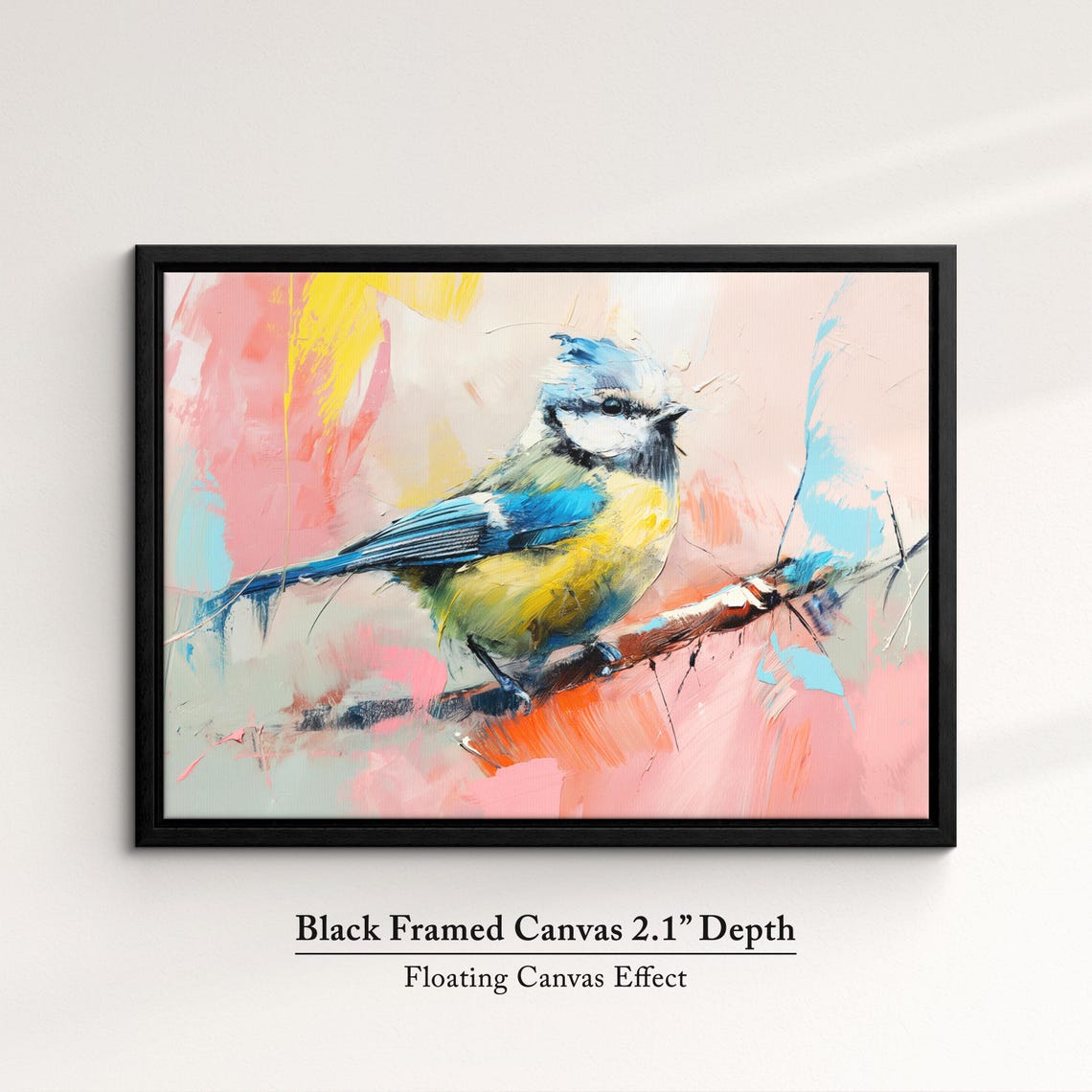 Blue Tit Bird Pink Yellow Pastel Abstract Watercolor Wall Poster - Image 2