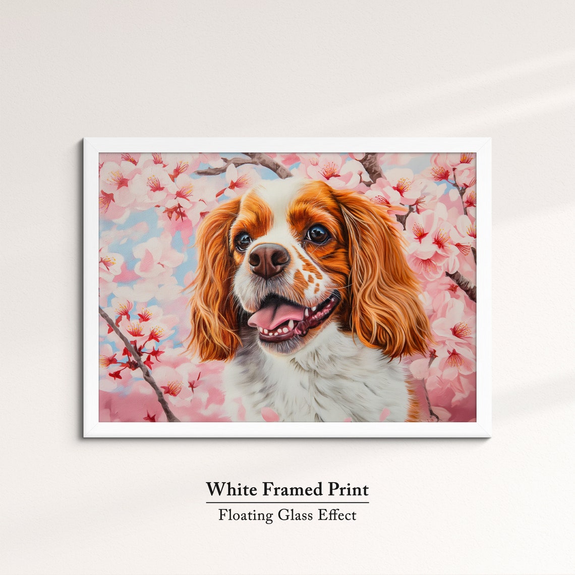Smiling Cavalier King Charles Spaniel Portrait In Pink Blossoms Poster - Image 7