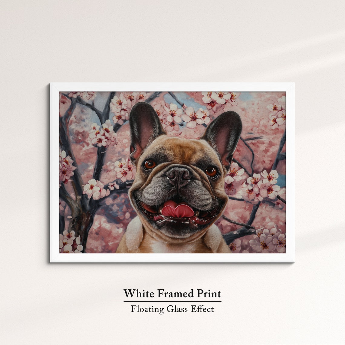 Grinning Fawn French Bulldog Face In Blooming Cherry Tree Art Poster - Image 7