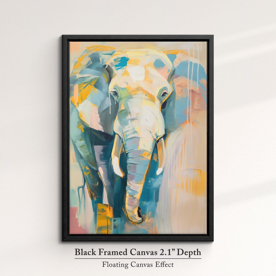 Elephant Walking Toward Viewer Teal Gold Abstract Wildlife Wall Art - Image 2