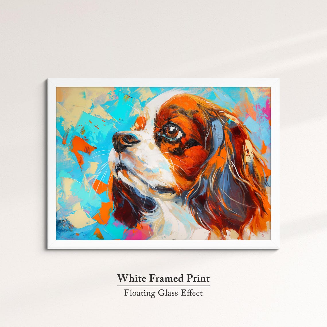 Cavalier King Charles Spaniel Portrait Turquoise Orange Dog Art Poster - Image 7