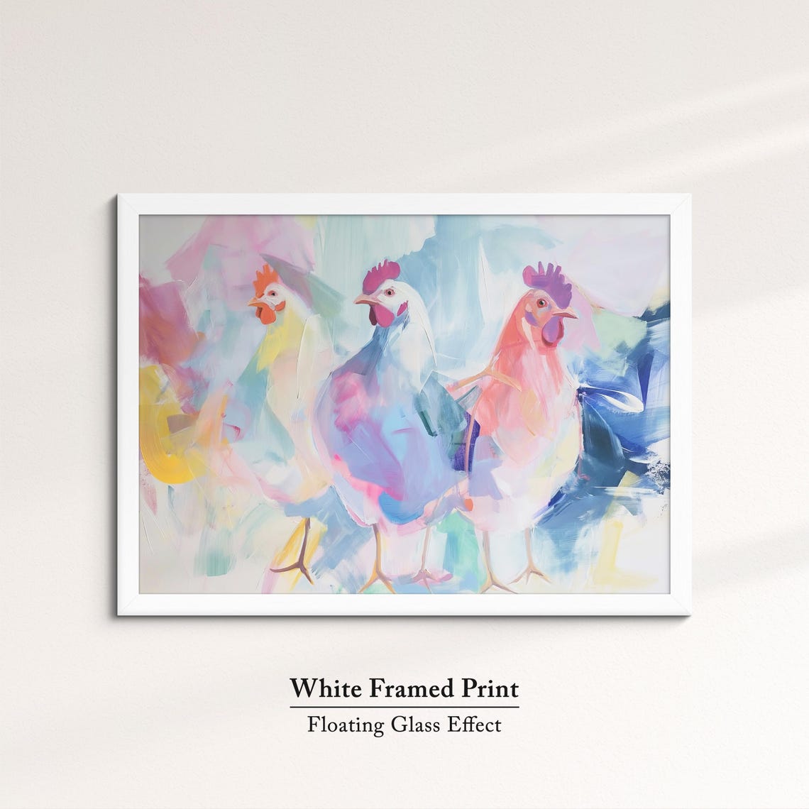 Three Pastel Chickens Pink Blue Yellow Abstract Farm Bird Art Poster - Image 7