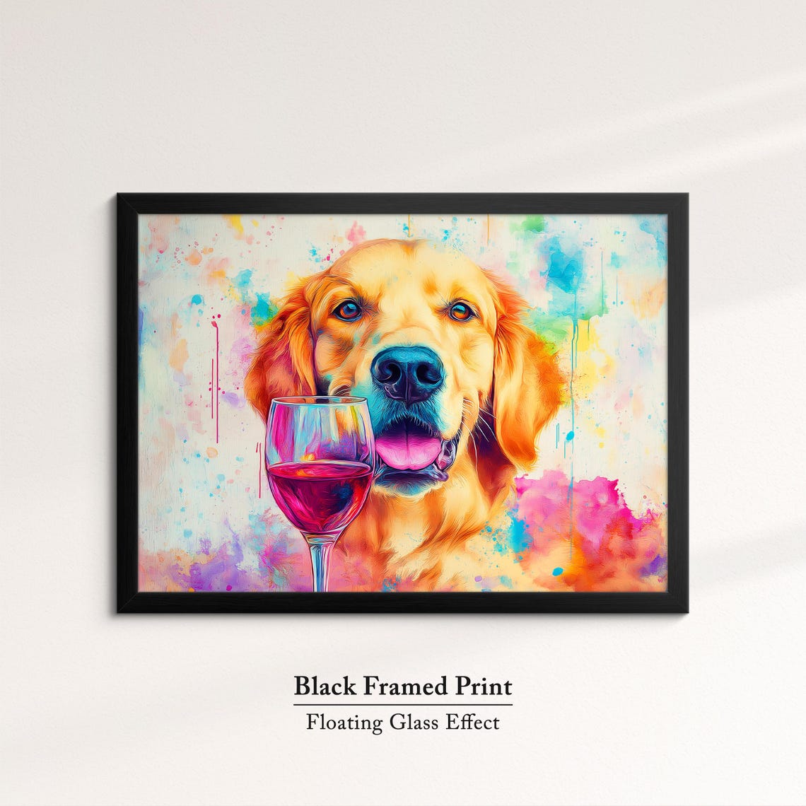 Golden Retriever With Red Wine Glass Watercolor Colorful Dog Art Print - Image 8