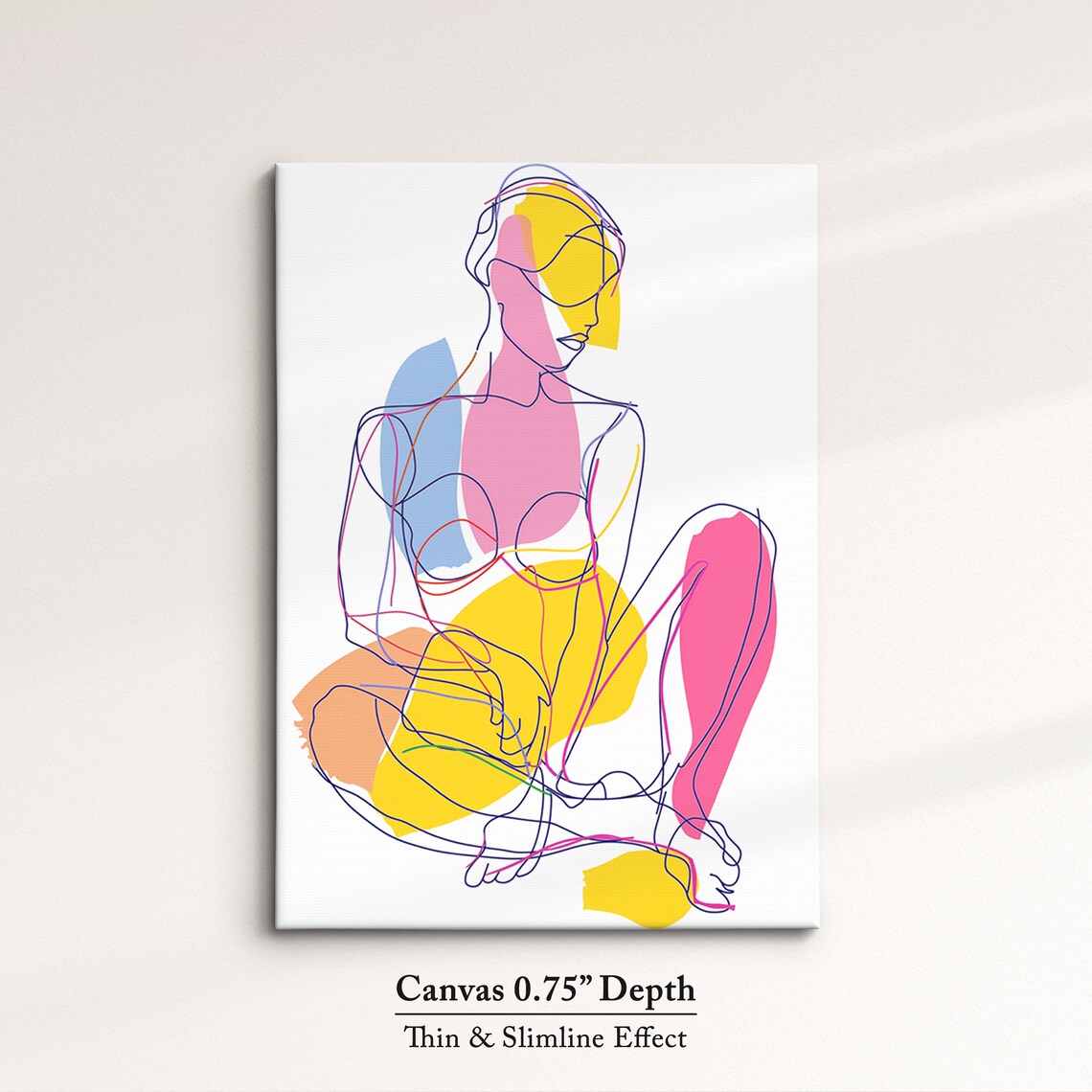 Colorful Seated Woman Line Art Abstract Blocks Pink Yellow Modern Wall Art Print - Image 4