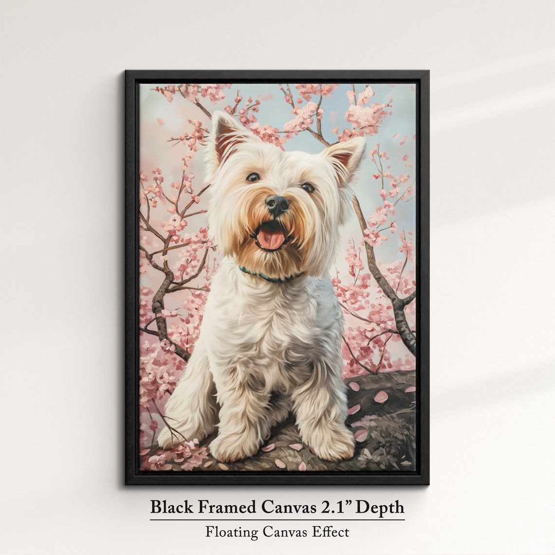 White West Highland Terrier In Pink Cherry Blossoms Spring Art Poster - Image 2