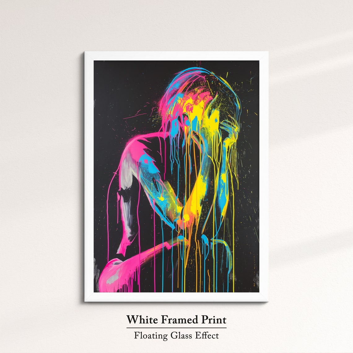 Seated Woman Silhouette In Neon Paint Drips Dark Abstract Art Poster - Image 7