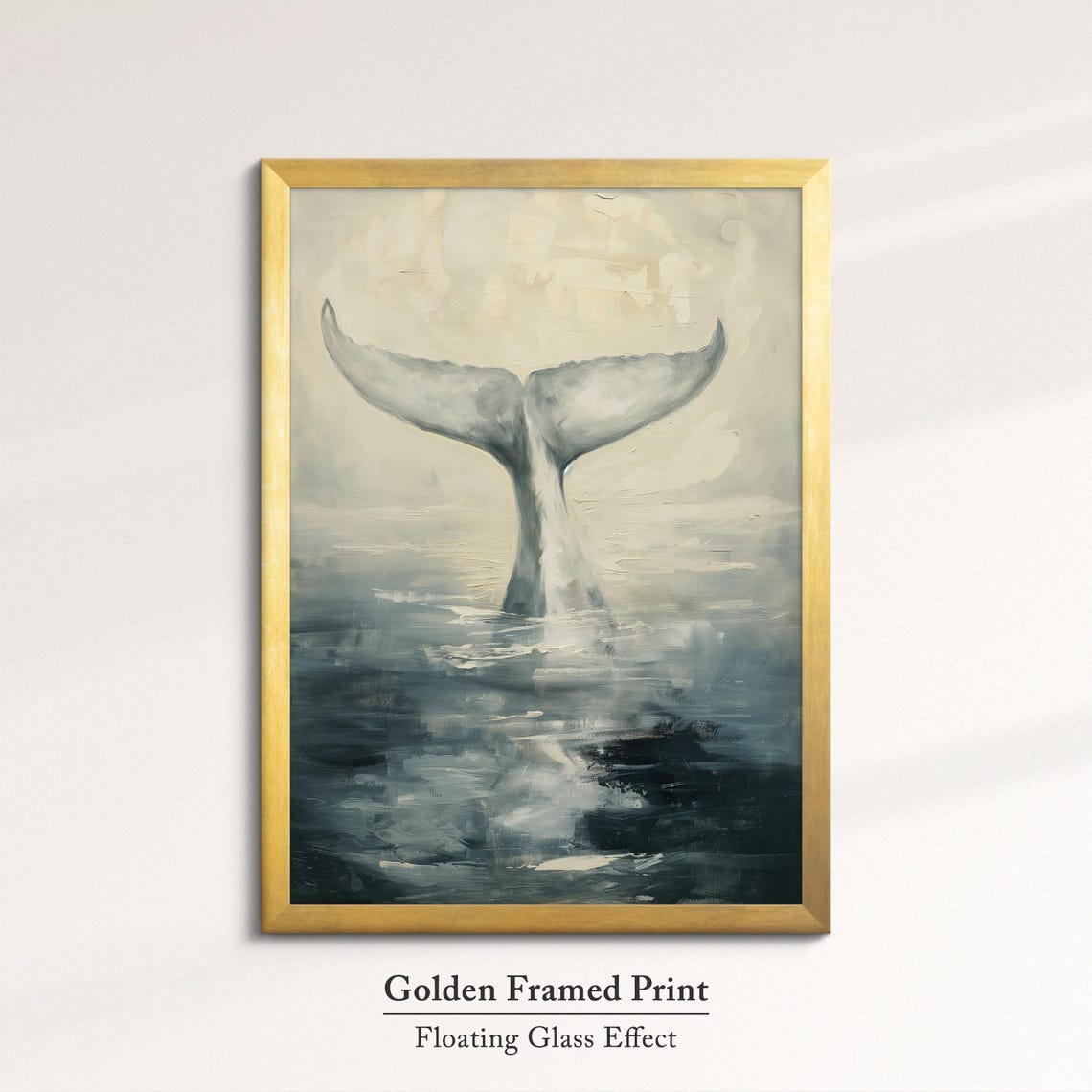 Whale Tail Diving Ocean Muted Neutral Tone Coastal Scene Wall Art - Image 5