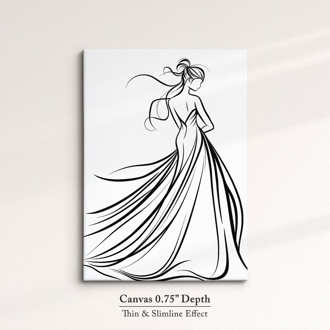 Woman Wedding Dress Line Art Drawing Elegant Flowing Gown Minimalist Wall Art Poster - Image 3