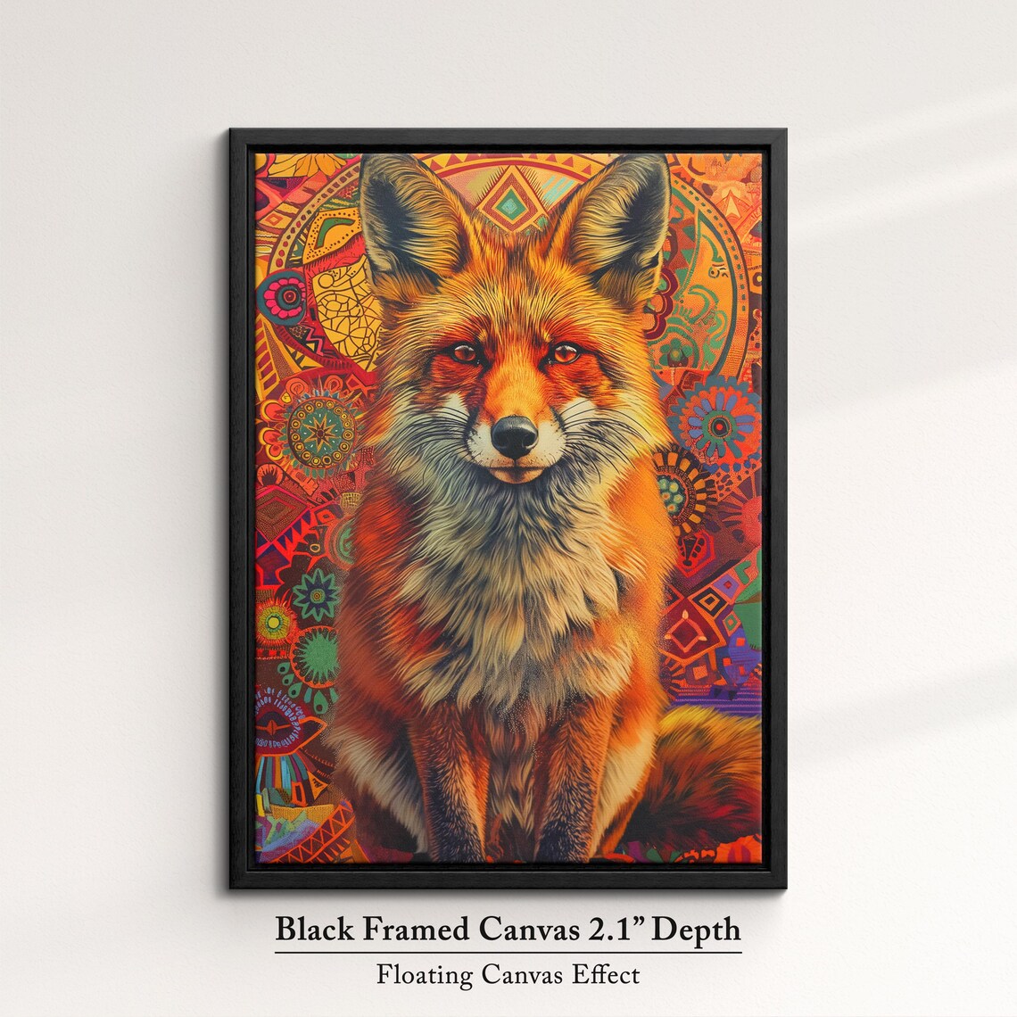 Red Fox Portrait Mandala Pattern Background Realistic Wildlife Art Poster - Image 2