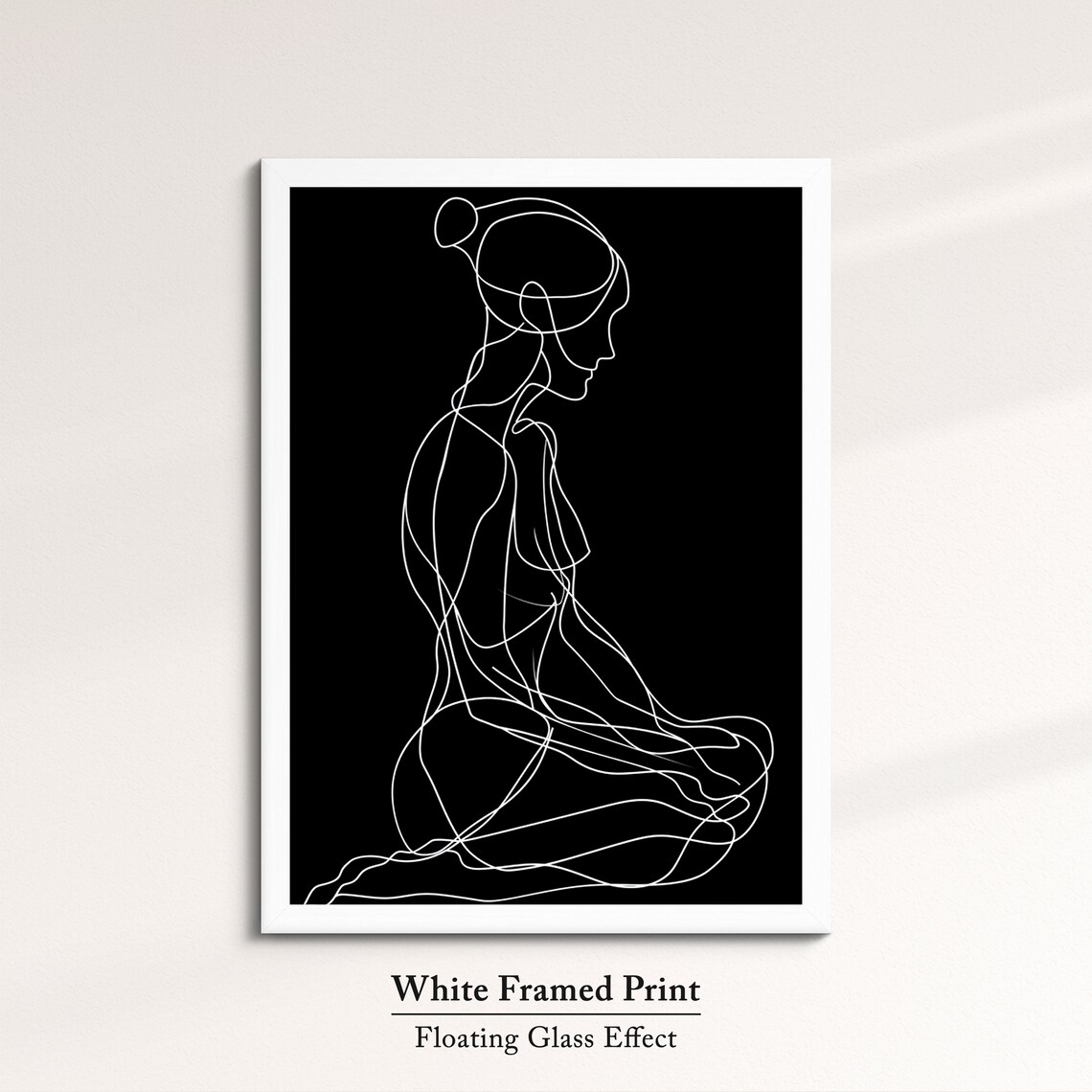Seated Woman Profile White Line On Black Minimalist Dramatic Feminine Wall Art Print - Image 7