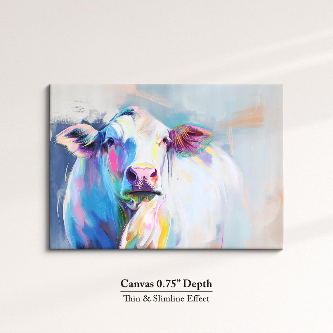 White Cow Portrait Colorful Pastel Abstract Farm Animal Wall Poster - Image 4