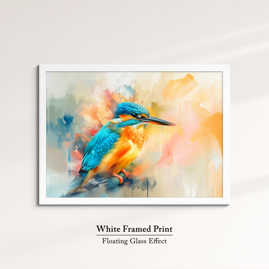 Kingfisher Bird Abstract Watercolor Teal Orange Pastel Wall Poster - Image 7