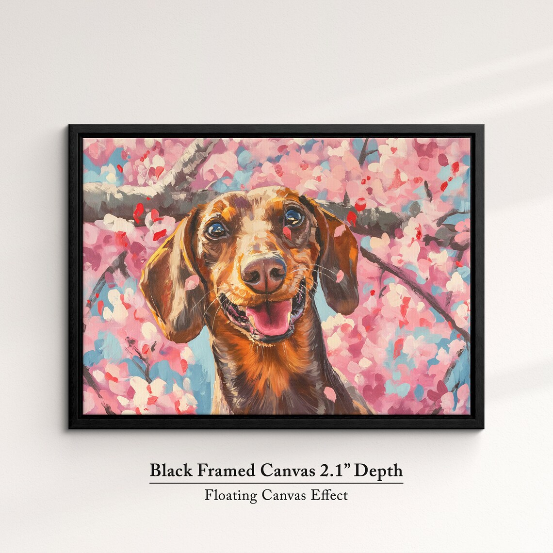Happy Brown Dachshund Smiling In Cherry Blossom Joyful Pet Wall Poster - Image 2