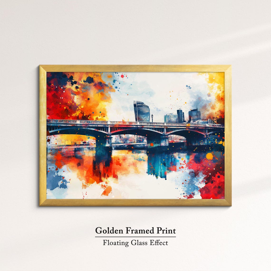 London Thames Bridge Watercolor City Skyline Red Blue Wall Art Poster - Image 5