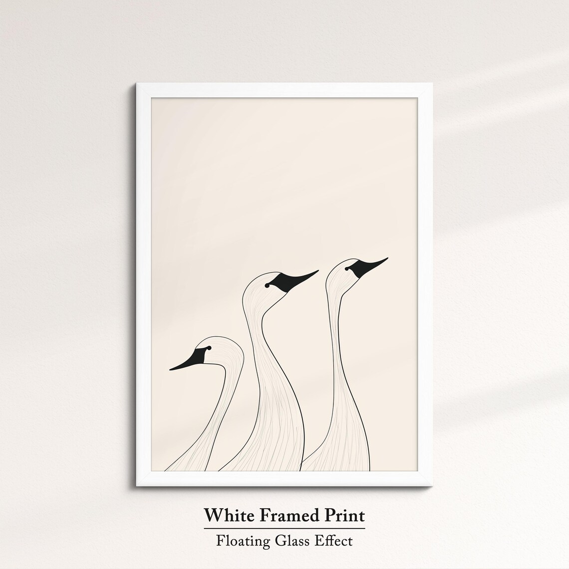 Minimalist Three Swans Line Drawing Black And White Bird Wall Art - Image 7