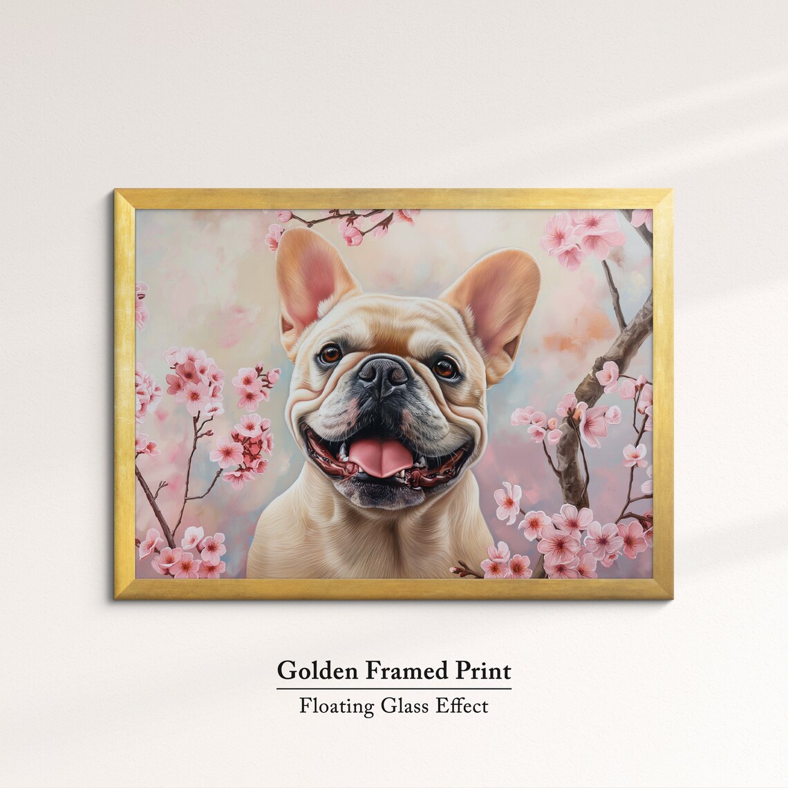 Fawn French Bulldog Grinning In Pink Cherry Blossom Joyful Pet Poster - Image 5