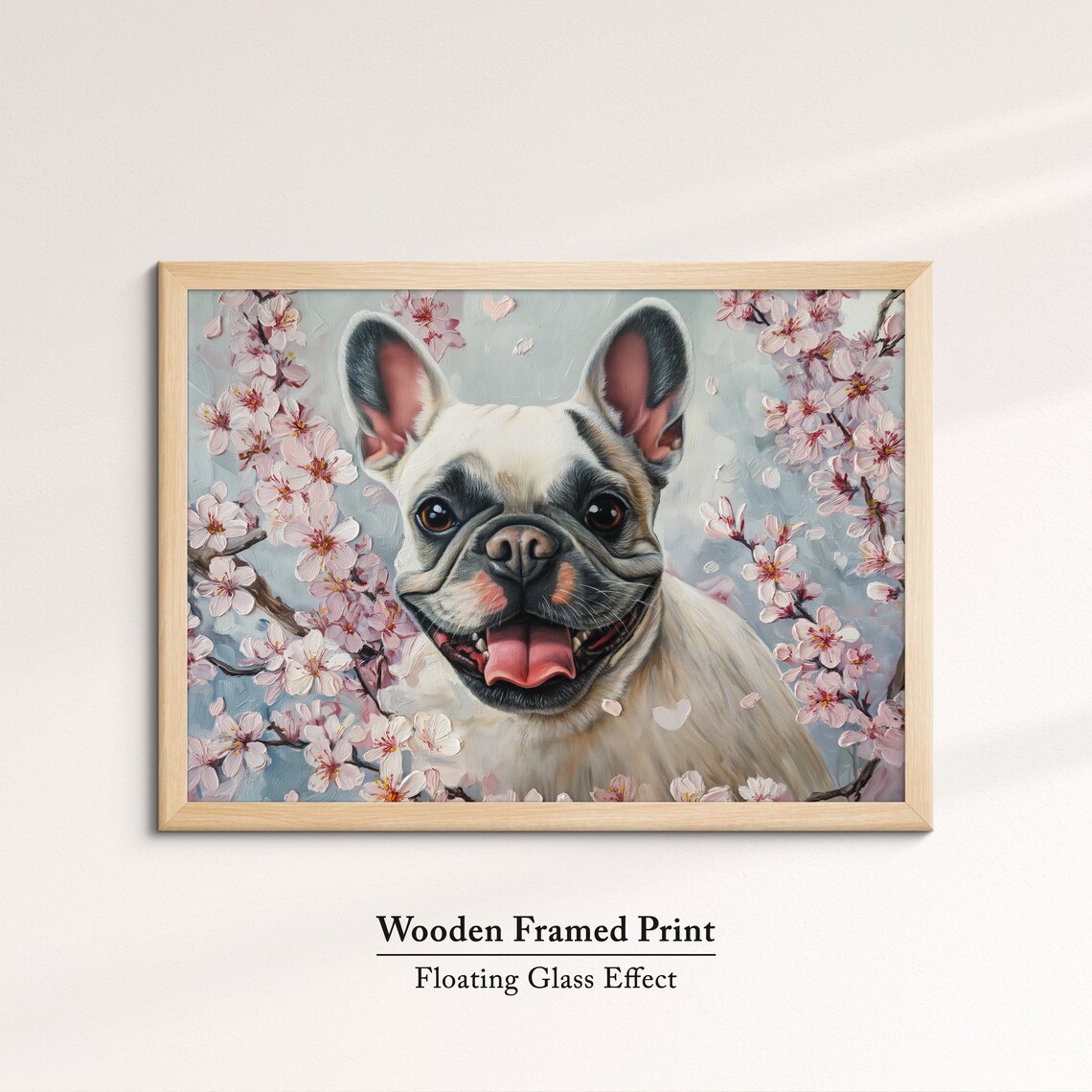 Cream French Bulldog Big Smile Among Pink Blossoms Soft Art Poster - Image 6