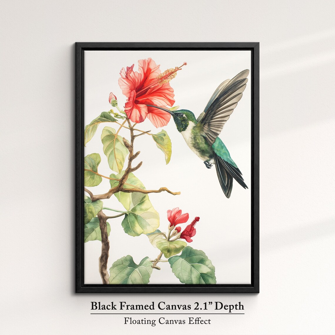 Hummingbird Red Hibiscus Watercolor Botanical Nature Wall Art Poster - Image 2