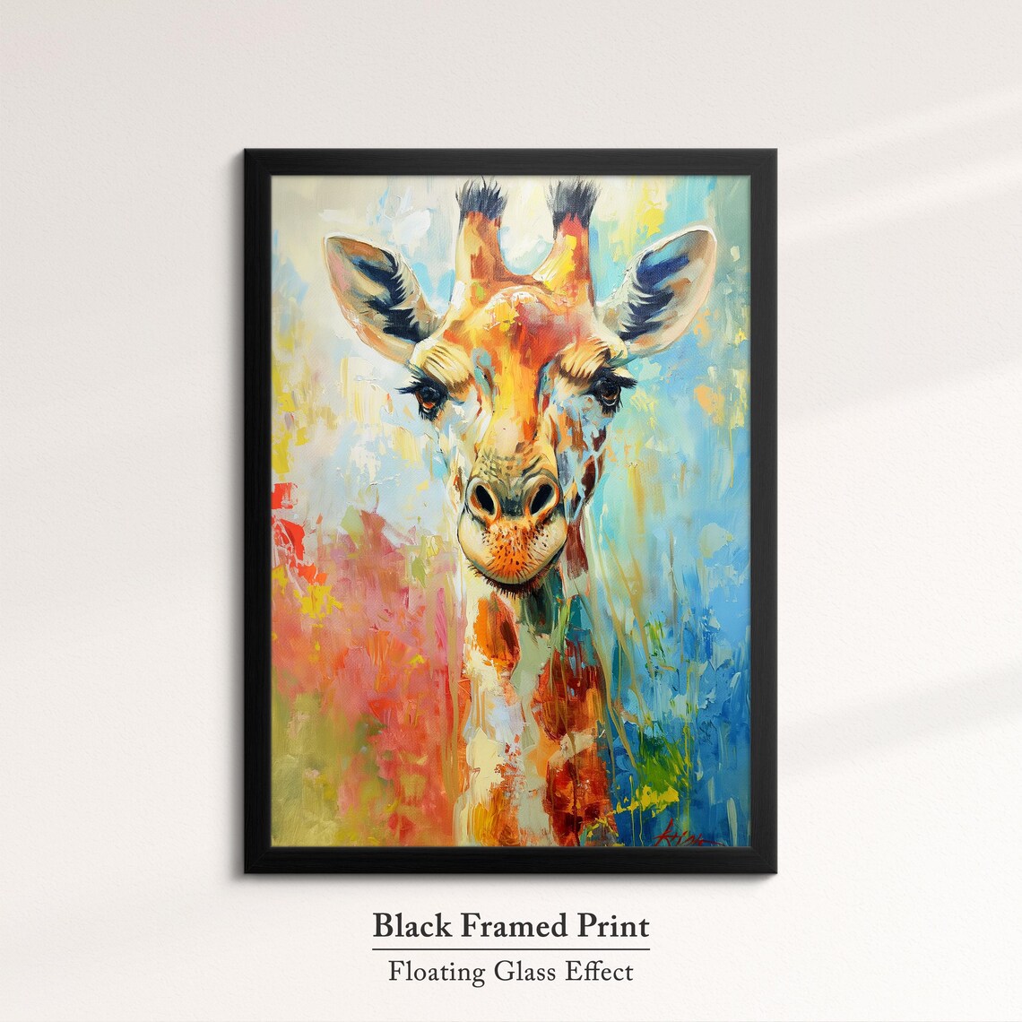 Giraffe Portrait Colorful Abstract Orange Blue Wildlife Wall Art - Image 8