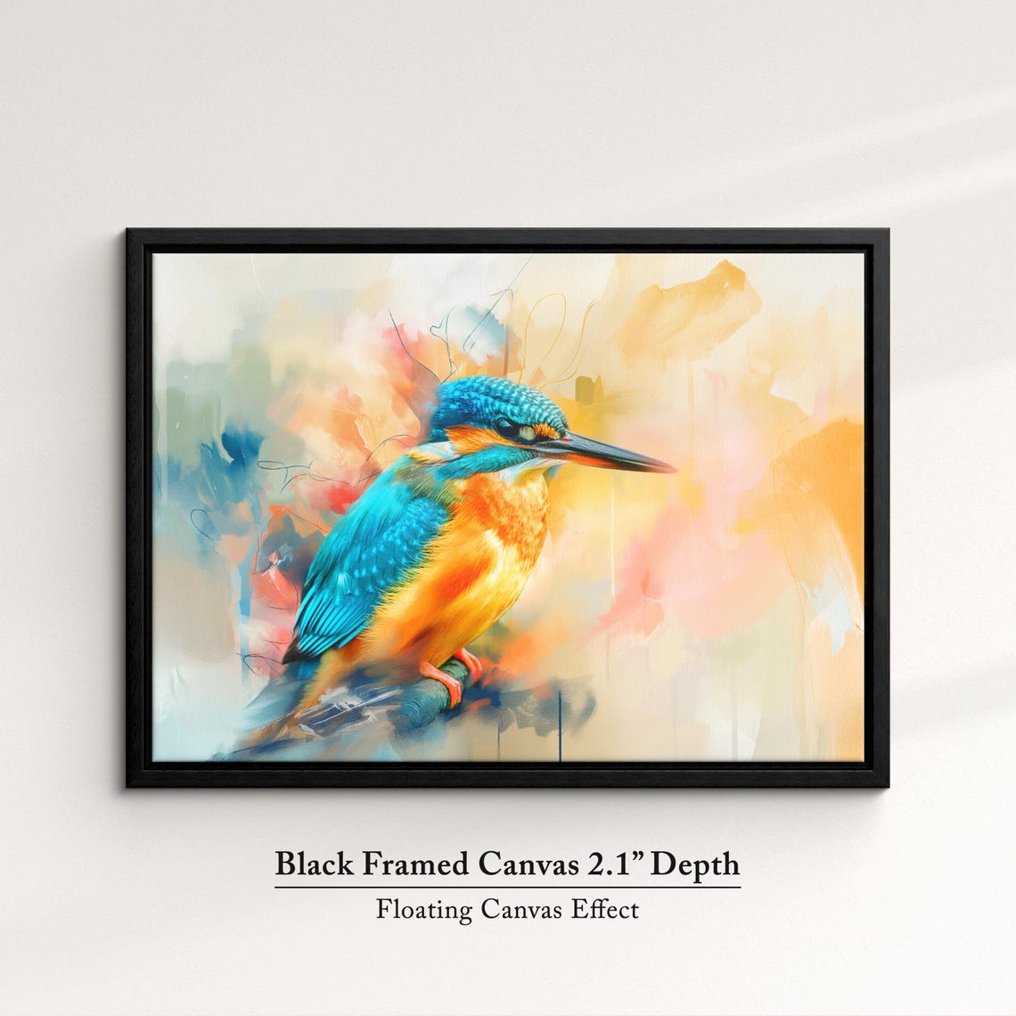 Kingfisher Bird Abstract Watercolor Teal Orange Pastel Wall Poster - Image 2