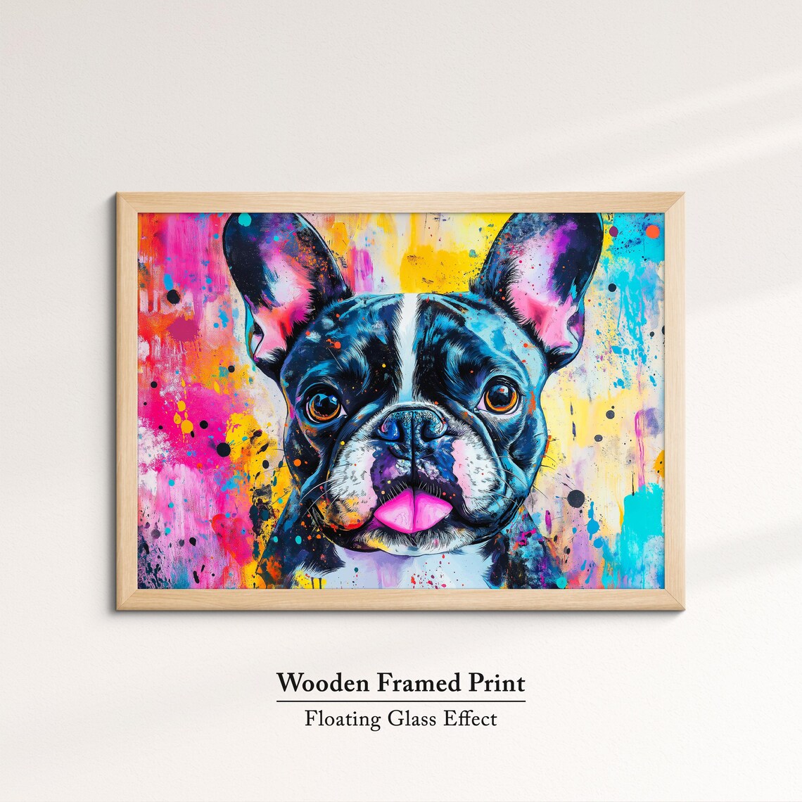Happy French Bulldog Portrait Pink Yellow Splatter Dog Wall Art Print - Image 6