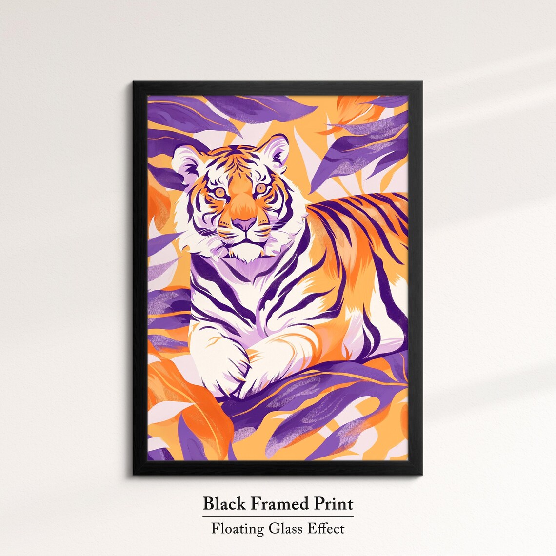 Tiger Lying Among Purple Orange Leaves Tropical Wildlife Wall Art - Image 8