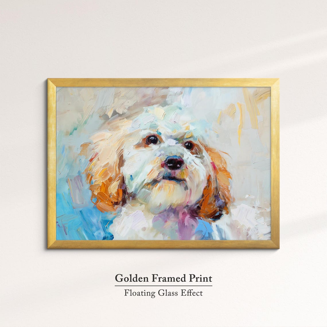 Cockapoo Portrait White Orange Coat Soft Blue Abstract Dog Poster - Image 5
