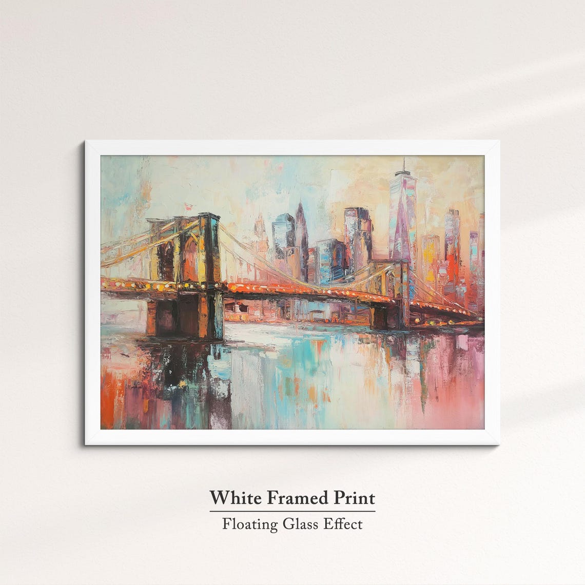 Brooklyn Bridge New York Night Lights Colorful Reflection Art Poster - Image 7