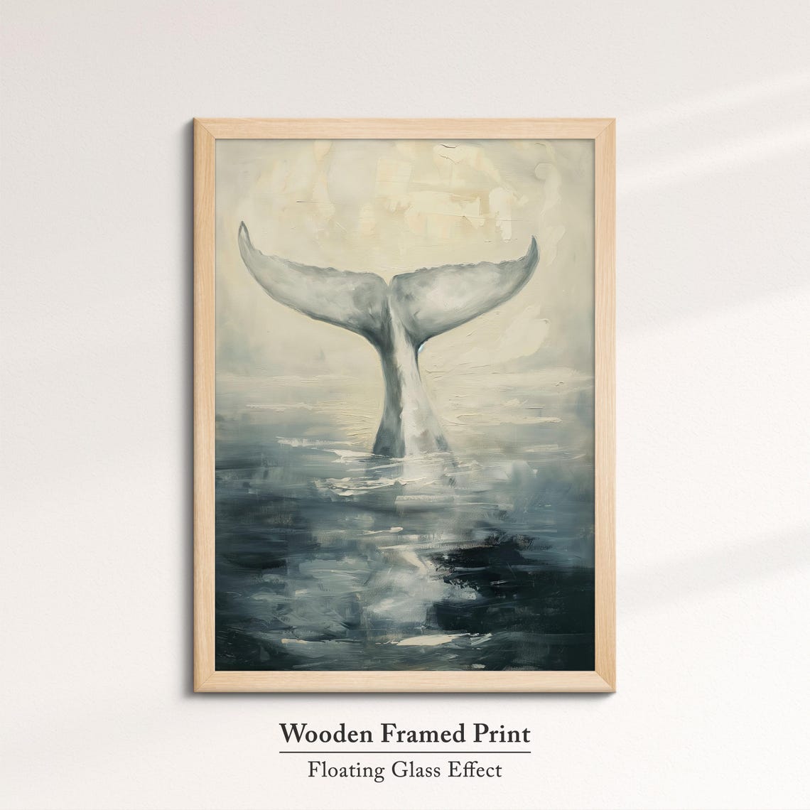 Whale Tail Diving Ocean Muted Neutral Tone Coastal Scene Wall Art - Image 6