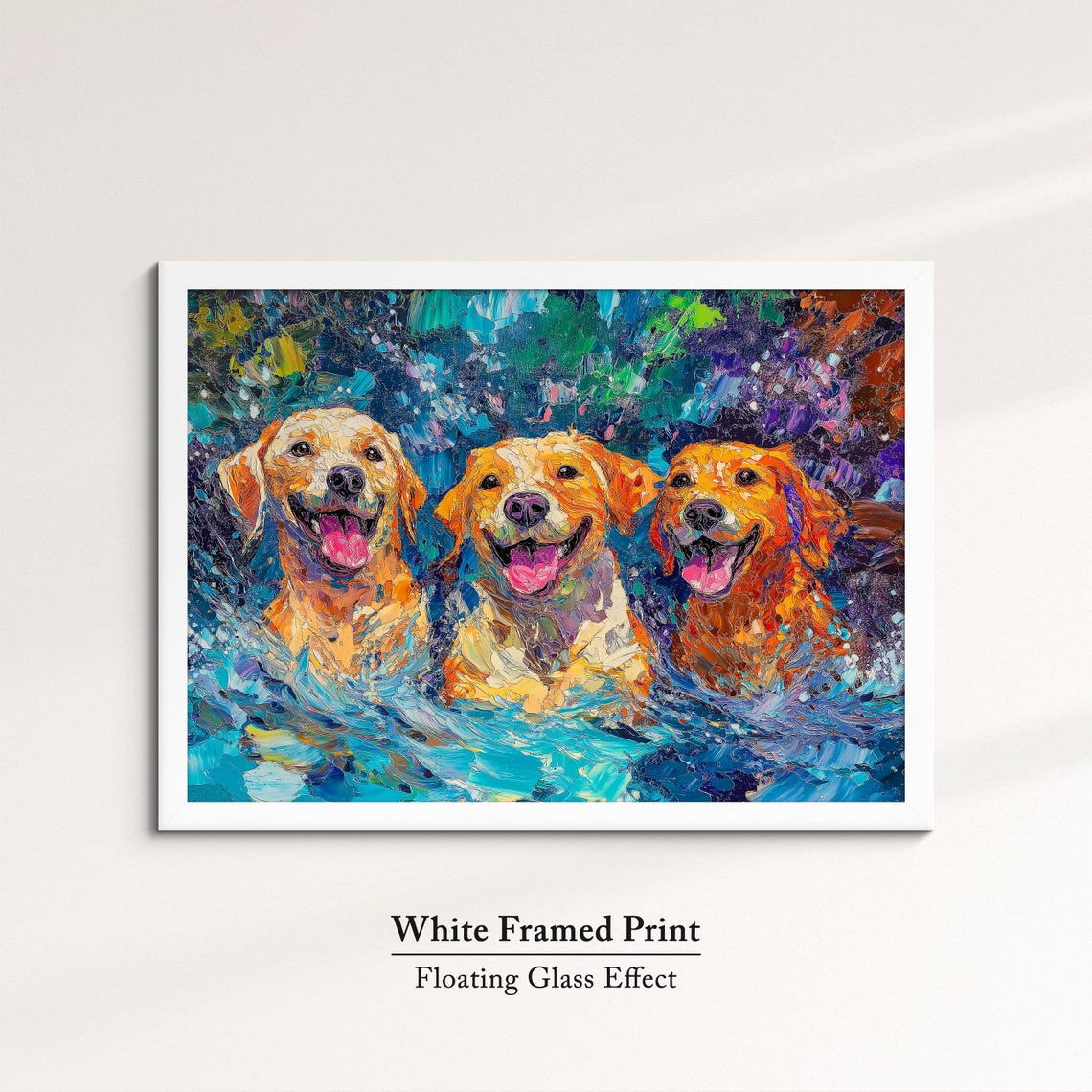 Three Golden Retrievers Swimming Joyful Blue Water Dog Art Print - Image 7