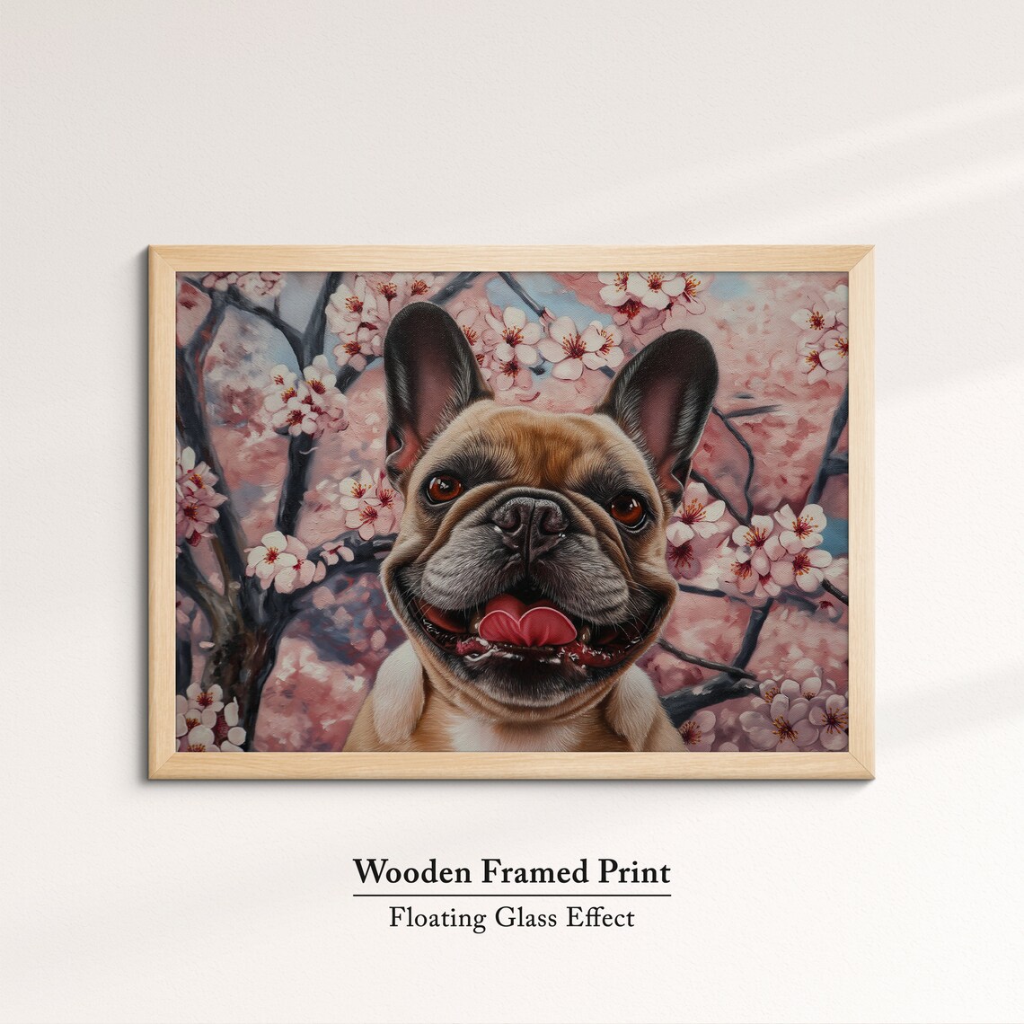 Grinning Fawn French Bulldog Face In Blooming Cherry Tree Art Poster - Image 6