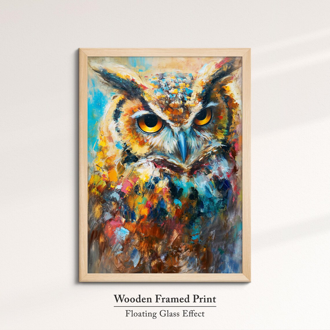 Horned Owl Striking Yellow Eyes Colorful Impasto Abstract Art Poster - Image 6