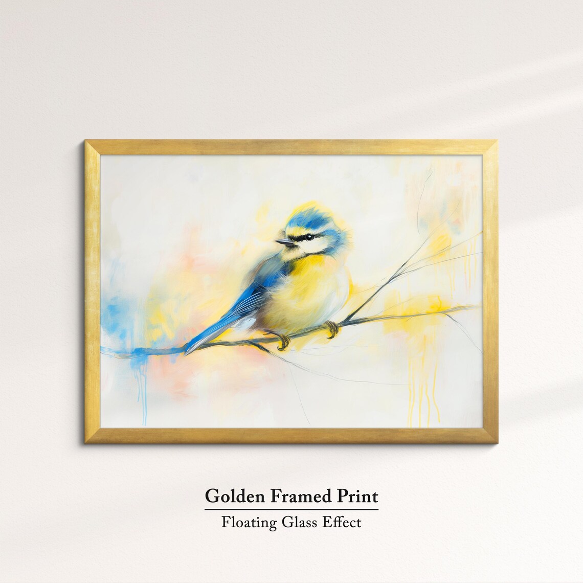 Blue Tit Bird Soft Watercolor Cream Branch Songbird Wall Poster - Image 5