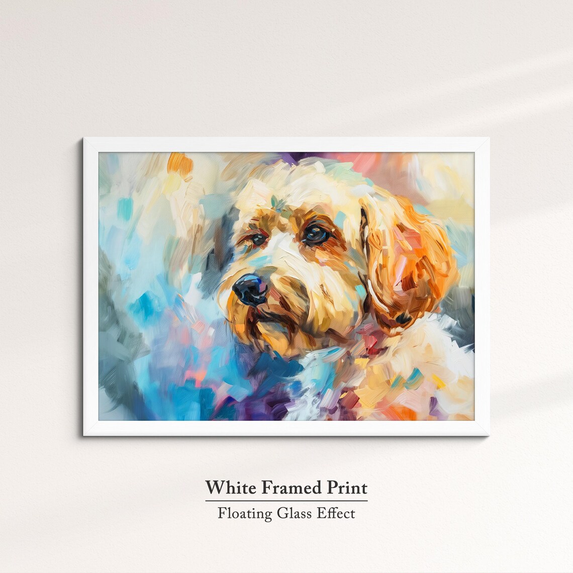 Cockapoo Portrait Apricot Wavy Coat Blue Pink Abstract Dog Poster - Image 7