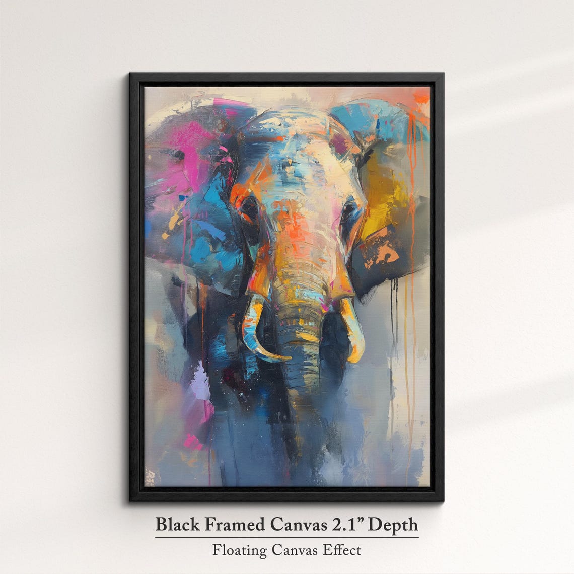 Majestic Elephant Front View Moody Blue Pink Abstract Wall Art - Image 2