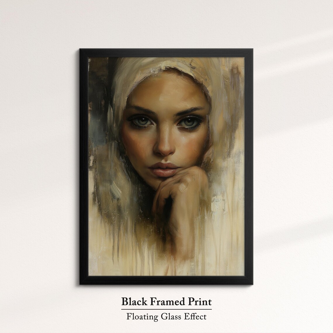 Serene Woman Portrait Art Elegant African Beauty Bohemian Wall Decor Rustic Home Art Print Neutral Tones Woman Oil Painting - Image 8