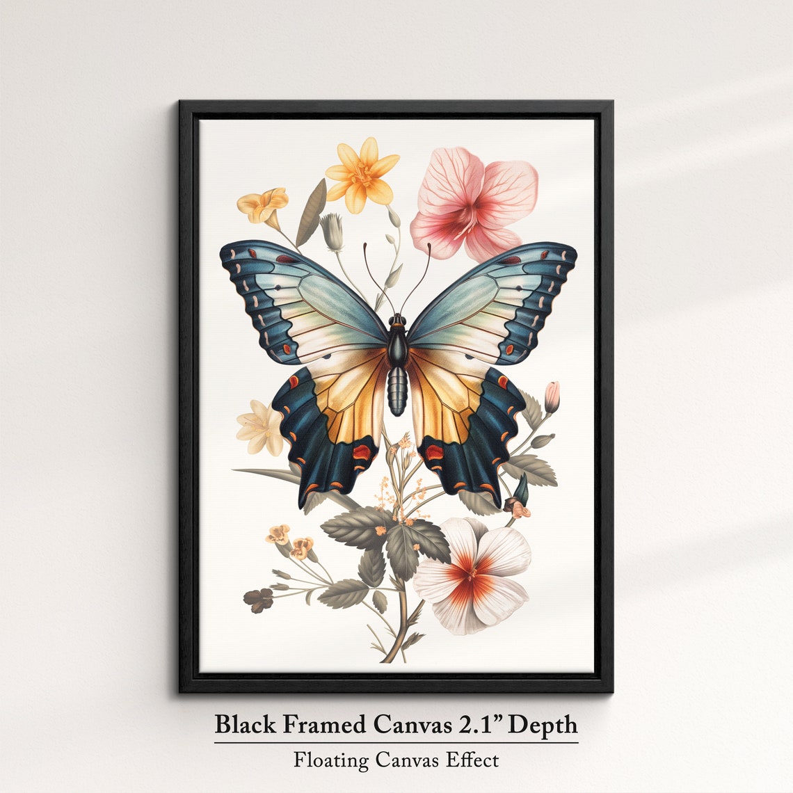 Vintage Botanical Swallowtail Butterfly With Flowers Cream Art Poster - Image 2