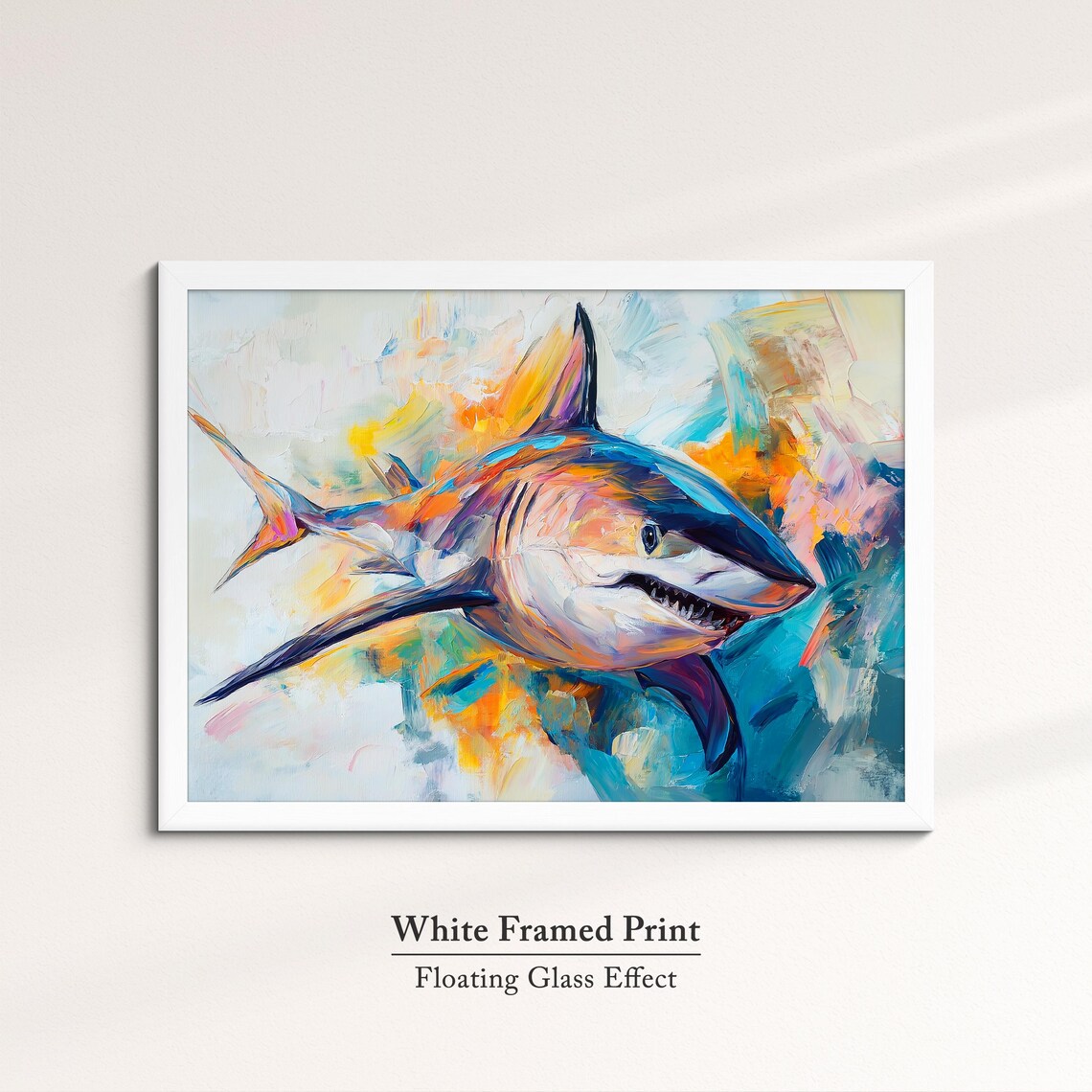 Great White Shark Abstract Oil Painting Colorful Ocean Wildlife Poster - Image 7