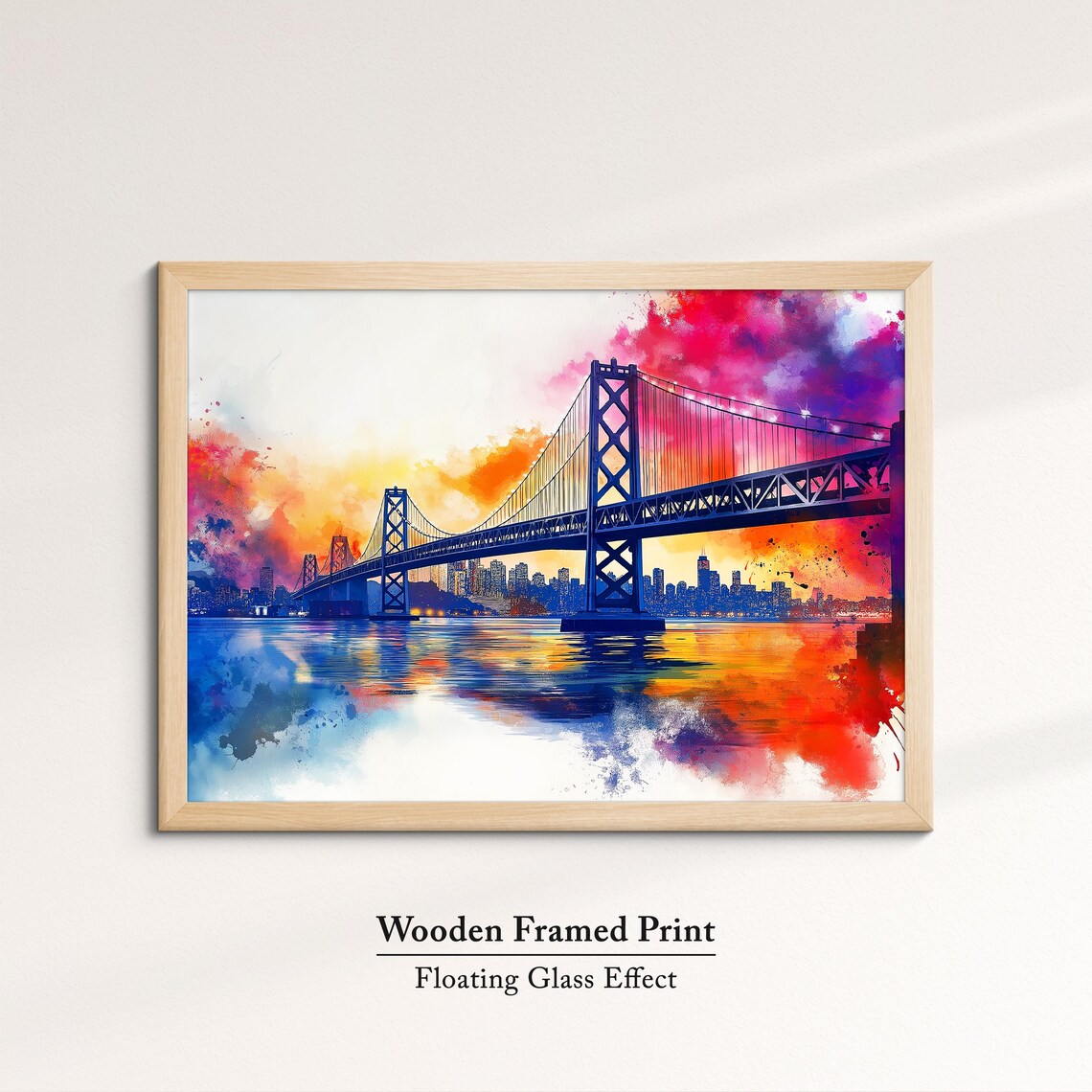 San Francisco Bay Bridge Sunset Skyline Vibrant Watercolor Art Poster - Image 6