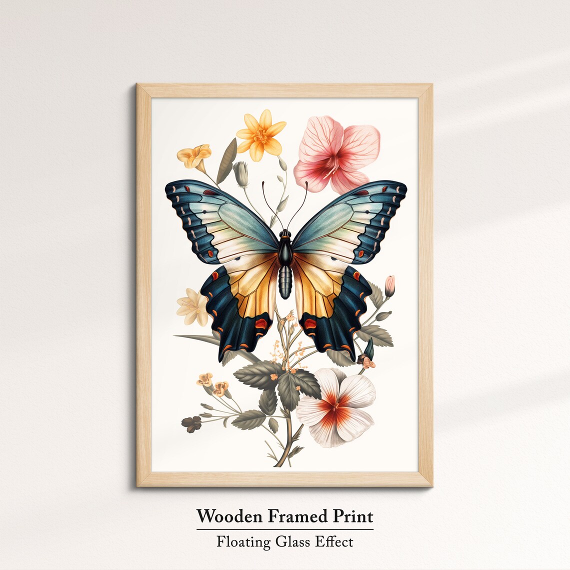 Vintage Botanical Swallowtail Butterfly With Flowers Cream Art Poster - Image 6